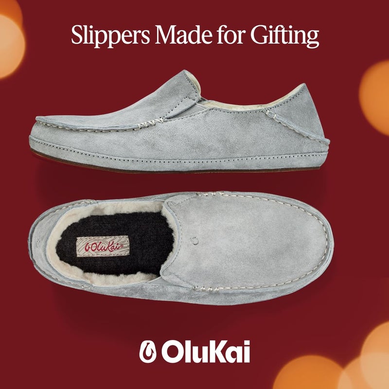 OLUKAI Nohea Slipper, Women's Slip-On Shoes, Genuine Shearling & Premium Nubuck Leather, Drop-In Heel Design, Cozy & Ultra-Soft Comfort Fit, Pale Grey/Pale Grey, 8 - Image 3